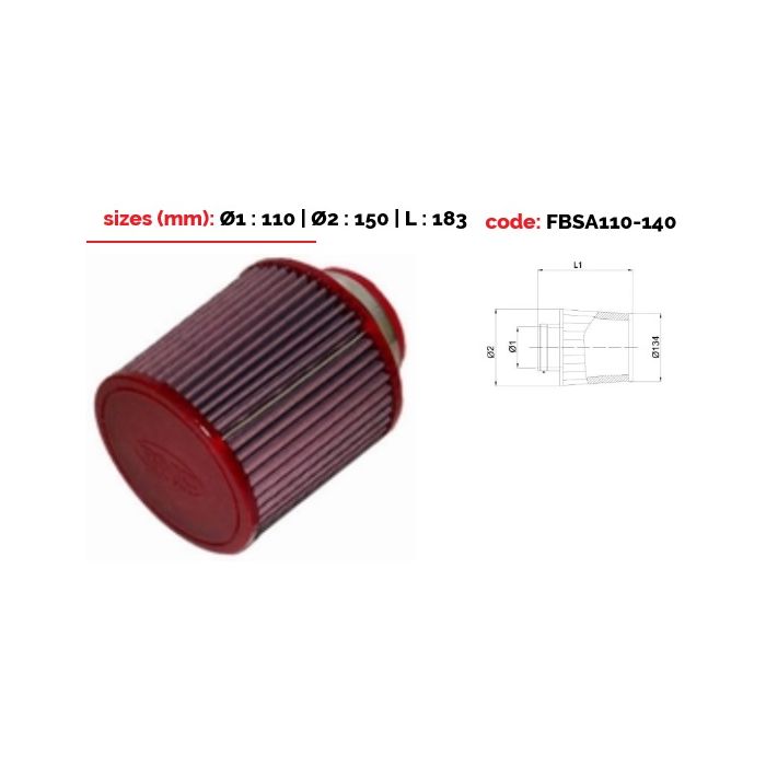 BMC conical filter Single Air top in metal diam 110 mm
