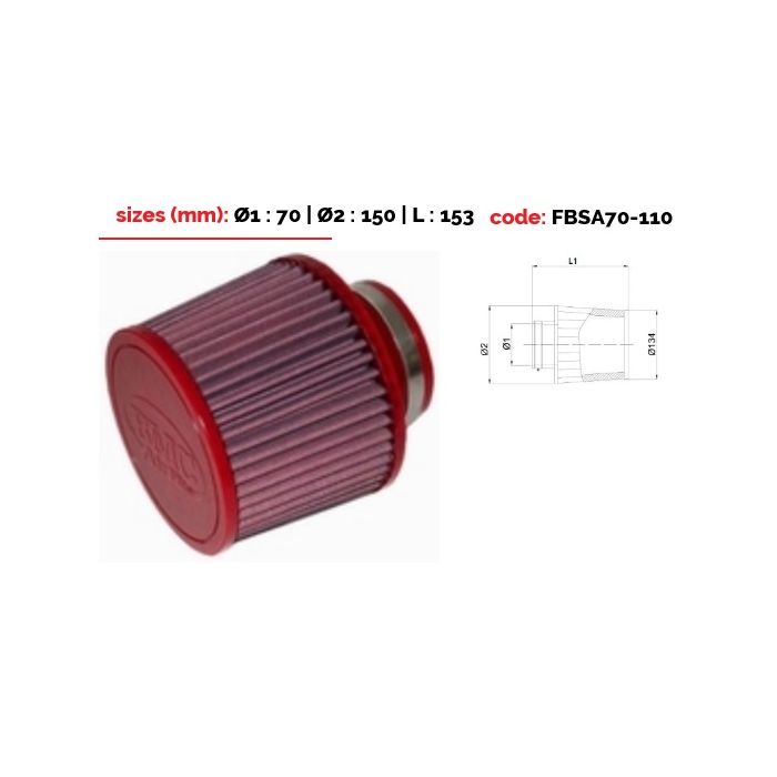 BMC conical filter Single Air Top metal diam 70 mm