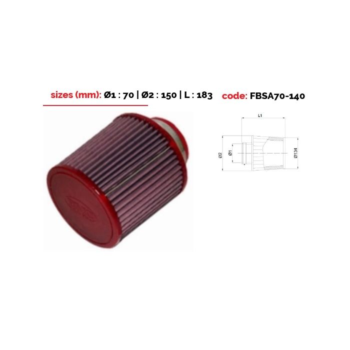Universeel conisch filter BMC Single Air Metalen top 70 mm
