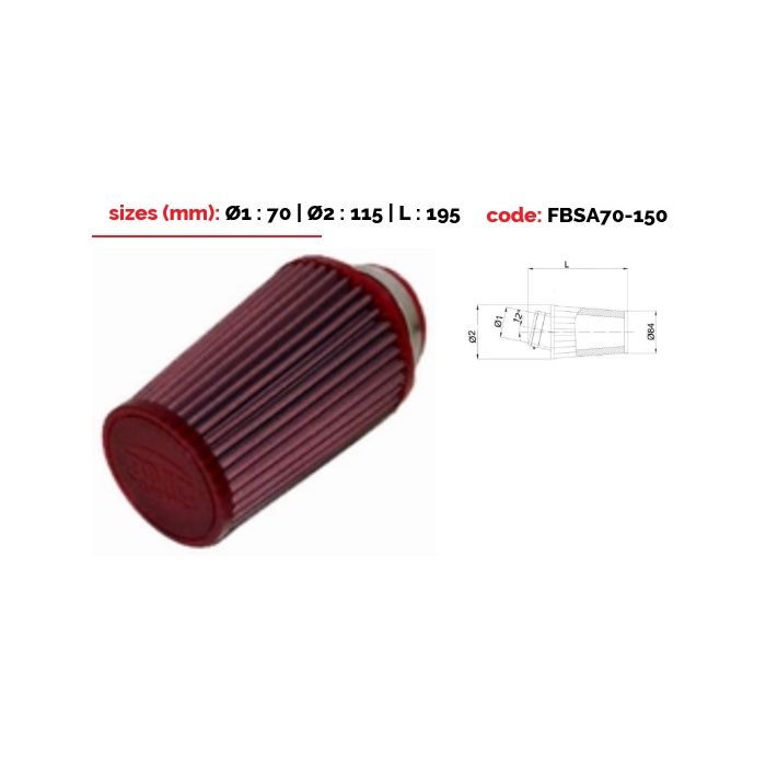 Universeel conisch filter BMC Single Air Metalen top 70 mm