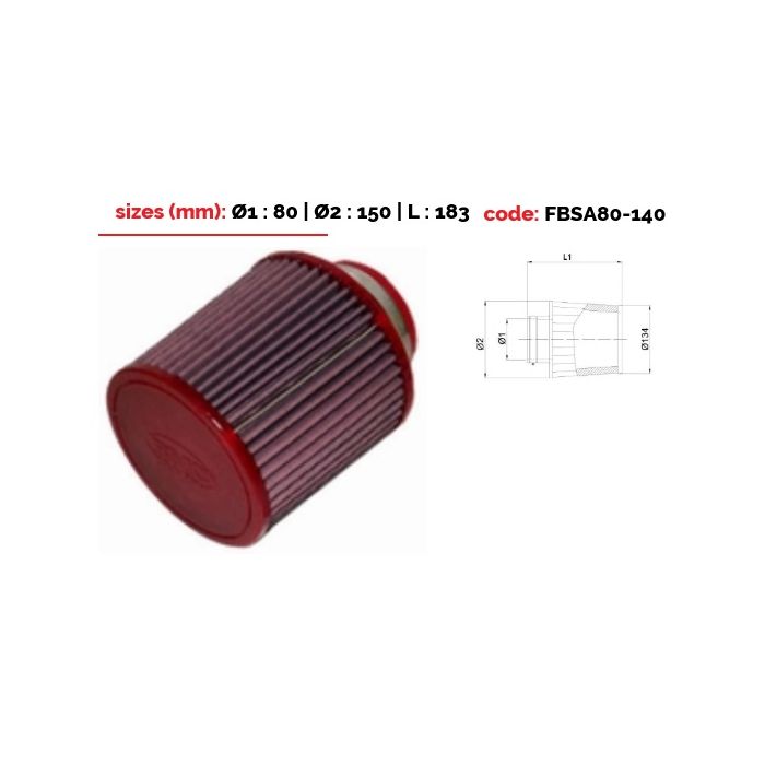 Universeel conisch filter BMC Single Air Metalen Top 80 mm